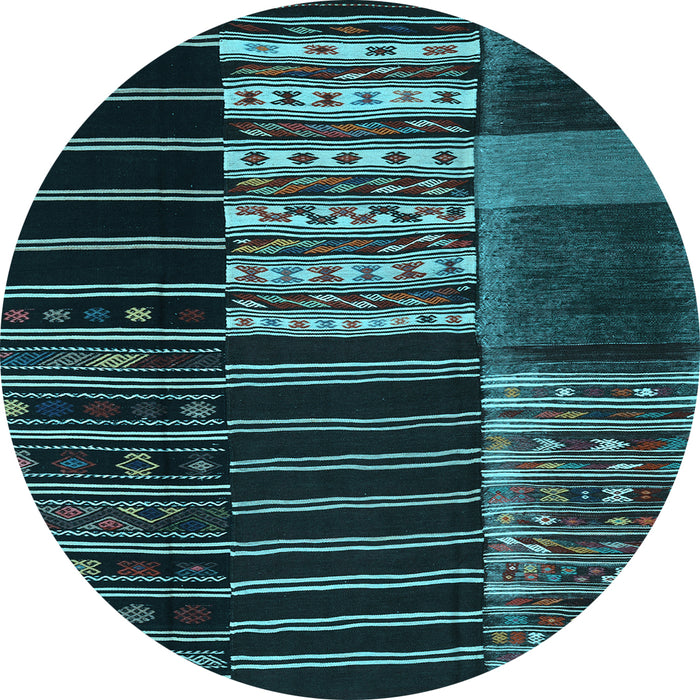Round Machine Washable Patchwork Light Blue Transitional Rug, wshcon2859lblu