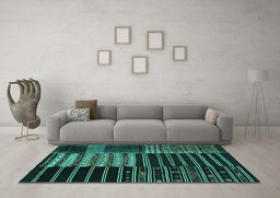 Machine Washable Patchwork Turquoise Transitional Area Rugs in a Living Room,, wshcon2859turq