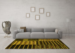 Machine Washable Patchwork Yellow Transitional Rug in a Living Room, wshcon2859yw
