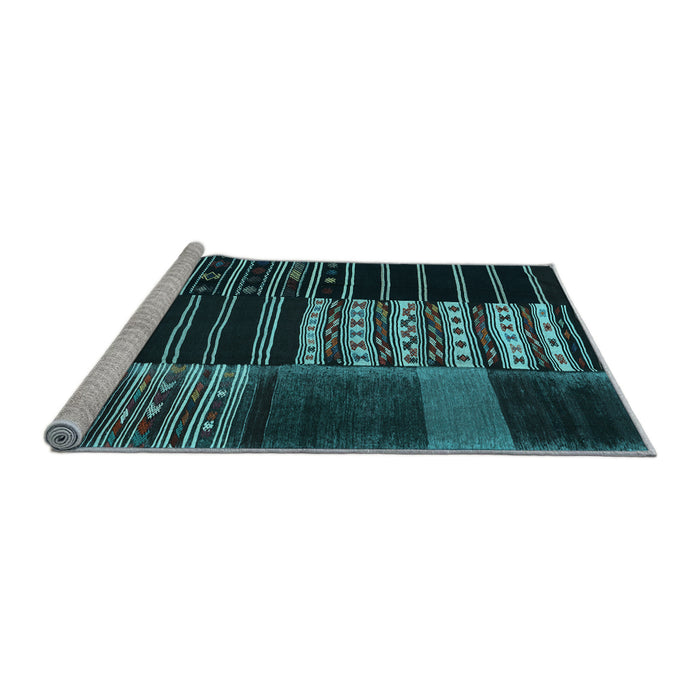 Sideview of Machine Washable Patchwork Light Blue Transitional Rug, wshcon2859lblu