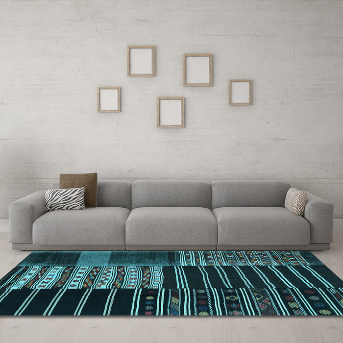 Machine Washable Patchwork Light Blue Transitional Rug in a Living Room, wshcon2859lblu
