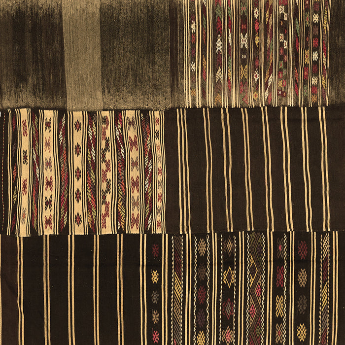 Square Machine Washable Patchwork Brown Transitional Rug, wshcon2859brn