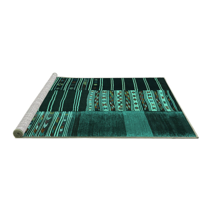 Sideview of Machine Washable Patchwork Turquoise Transitional Area Rugs, wshcon2859turq