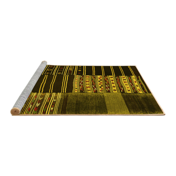 Sideview of Machine Washable Patchwork Yellow Transitional Rug, wshcon2859yw