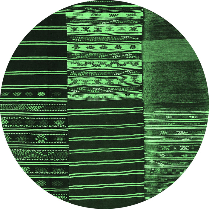 Round Machine Washable Patchwork Emerald Green Transitional Area Rugs, wshcon2859emgrn