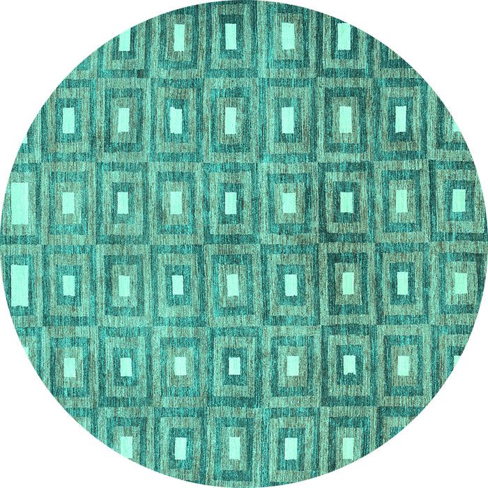 Round Machine Washable Abstract Turquoise Contemporary Area Rugs, wshcon285turq