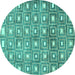 Round Machine Washable Abstract Turquoise Contemporary Area Rugs, wshcon285turq