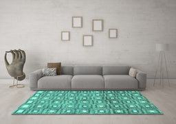 Machine Washable Abstract Turquoise Contemporary Area Rugs in a Living Room,, wshcon285turq