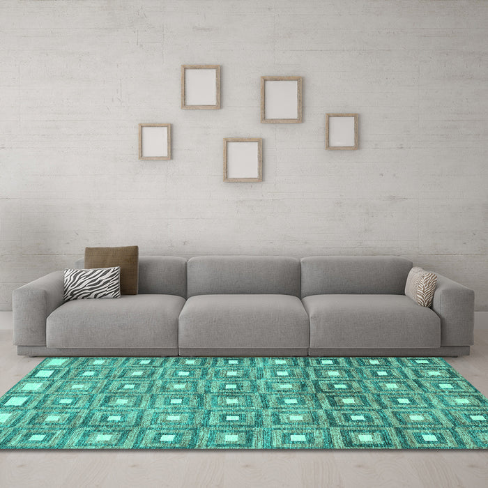 Machine Washable Abstract Turquoise Contemporary Area Rugs in a Living Room,, wshcon285turq