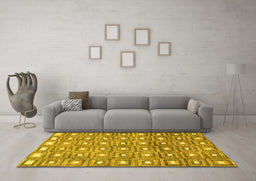 Machine Washable Abstract Yellow Contemporary Rug in a Living Room, wshcon285yw