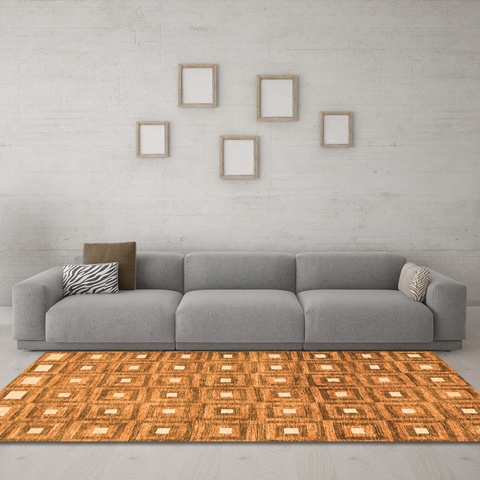 Machine Washable Abstract Orange Contemporary Area Rugs in a Living Room, wshcon285org