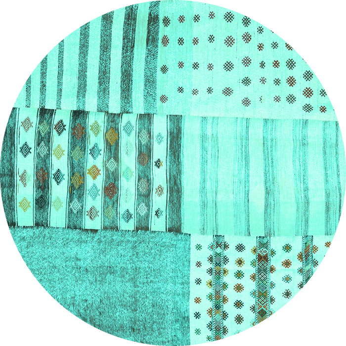 Round Patchwork Turquoise Transitional Rug, con2860turq