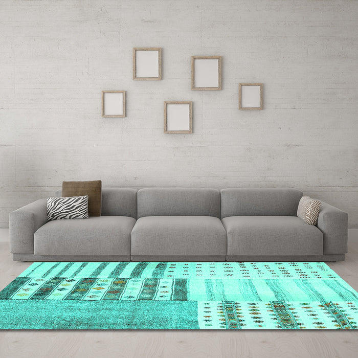 Machine Washable Patchwork Turquoise Transitional Area Rugs in a Living Room,, wshcon2860turq