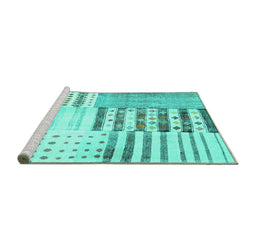 Sideview of Machine Washable Patchwork Turquoise Transitional Area Rugs, wshcon2860turq