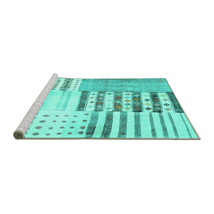 Sideview of Machine Washable Patchwork Turquoise Transitional Area Rugs, wshcon2860turq