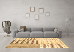 Machine Washable Patchwork Brown Transitional Rug in a Living Room,, wshcon2860brn
