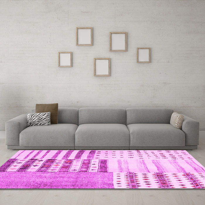 Machine Washable Patchwork Pink Transitional Rug in a Living Room, wshcon2860pnk