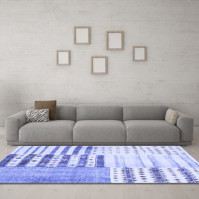 Machine Washable Patchwork Blue Transitional Rug in a Living Room, wshcon2860blu