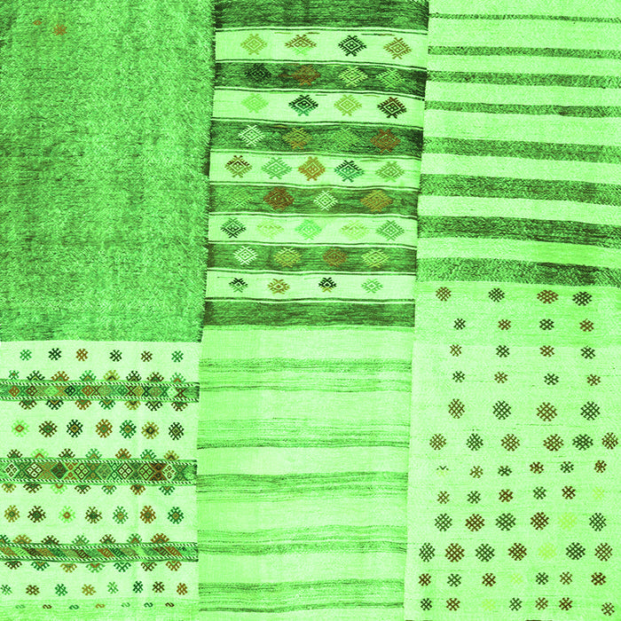 Round Machine Washable Patchwork Green Transitional Area Rugs, wshcon2860grn