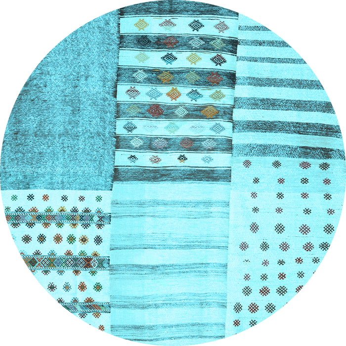 Round Patchwork Light Blue Transitional Rug, con2860lblu
