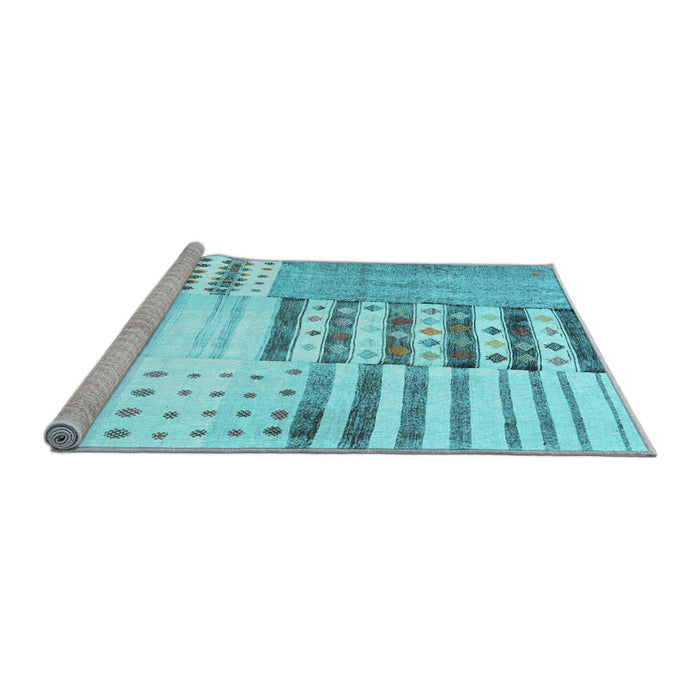 Sideview of Machine Washable Patchwork Light Blue Transitional Rug, wshcon2860lblu