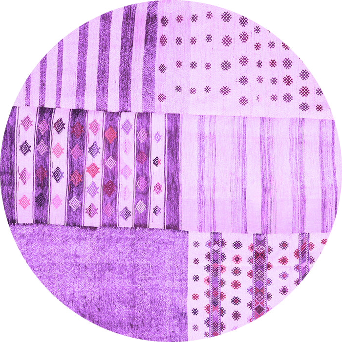 Round Machine Washable Patchwork Purple Transitional Area Rugs, wshcon2860pur