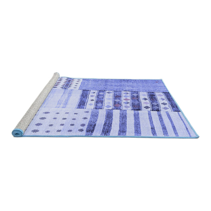 Sideview of Machine Washable Patchwork Blue Transitional Rug, wshcon2860blu