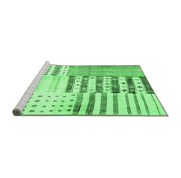 Sideview of Machine Washable Patchwork Emerald Green Transitional Area Rugs, wshcon2860emgrn