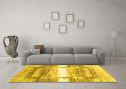 Machine Washable Abstract Yellow Contemporary Rug in a Living Room, wshcon2861yw