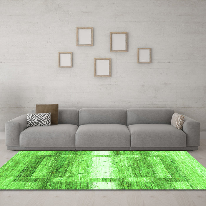 Machine Washable Abstract Green Contemporary Area Rugs in a Living Room,, wshcon2861grn