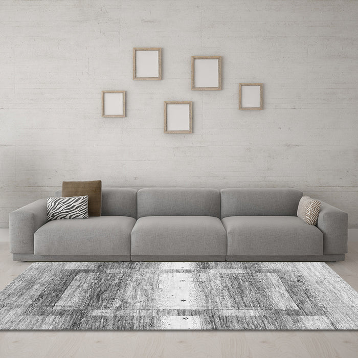 Machine Washable Abstract Gray Contemporary Rug in a Living Room,, wshcon2861gry