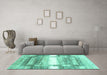 Machine Washable Abstract Turquoise Contemporary Area Rugs in a Living Room,, wshcon2861turq