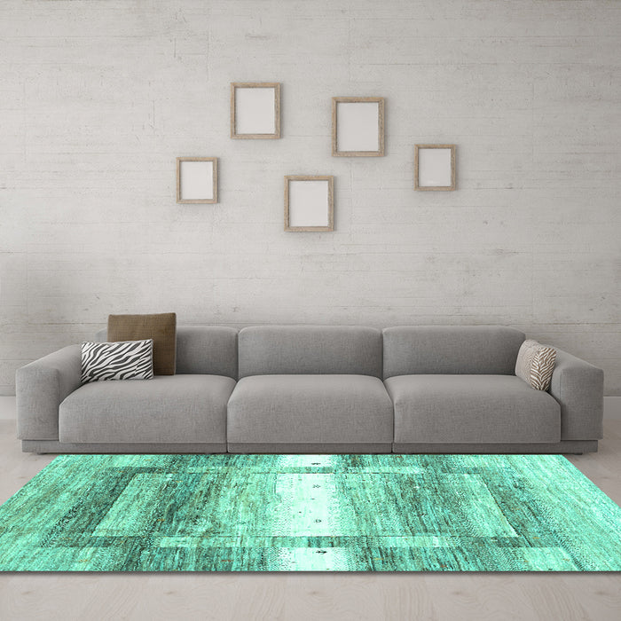 Machine Washable Abstract Turquoise Contemporary Area Rugs in a Living Room,, wshcon2861turq