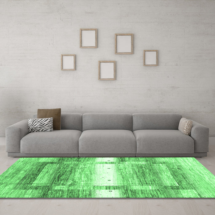 Machine Washable Abstract Emerald Green Contemporary Area Rugs in a Living Room,, wshcon2861emgrn