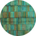 Round Abstract Turquoise Contemporary Rug, con2862turq