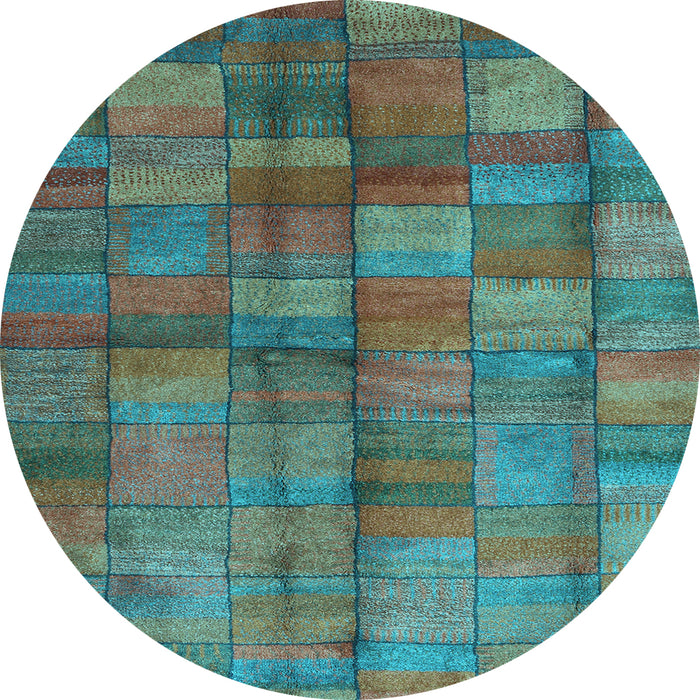 Round Machine Washable Abstract Light Blue Contemporary Rug, wshcon2862lblu