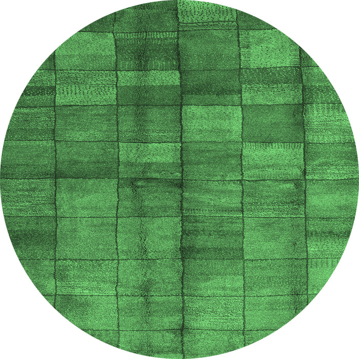 Round Machine Washable Abstract Emerald Green Contemporary Area Rugs, wshcon2862emgrn
