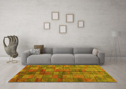 Machine Washable Abstract Yellow Contemporary Rug in a Living Room, wshcon2862yw