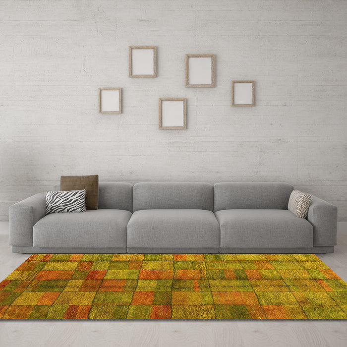 Machine Washable Abstract Yellow Contemporary Rug in a Living Room, wshcon2862yw