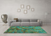 Machine Washable Abstract Turquoise Contemporary Area Rugs in a Living Room,, wshcon2862turq