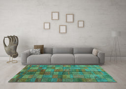 Machine Washable Abstract Turquoise Contemporary Area Rugs in a Living Room,, wshcon2862turq