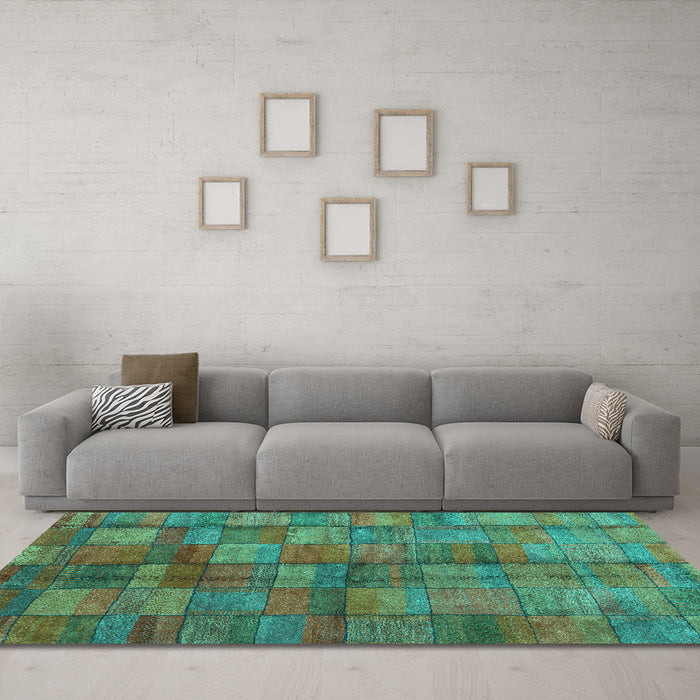 Machine Washable Abstract Turquoise Contemporary Area Rugs in a Living Room,, wshcon2862turq