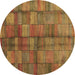 Round Abstract Brown Contemporary Rug, con2862brn