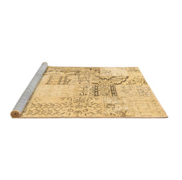 Sideview of Machine Washable Patchwork Brown Transitional Rug, wshcon2863brn