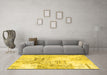 Machine Washable Patchwork Yellow Transitional Rug in a Living Room, wshcon2863yw