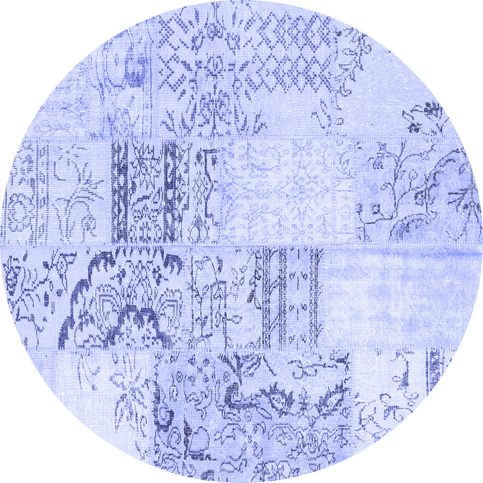 Round Machine Washable Patchwork Blue Transitional Rug, wshcon2863blu