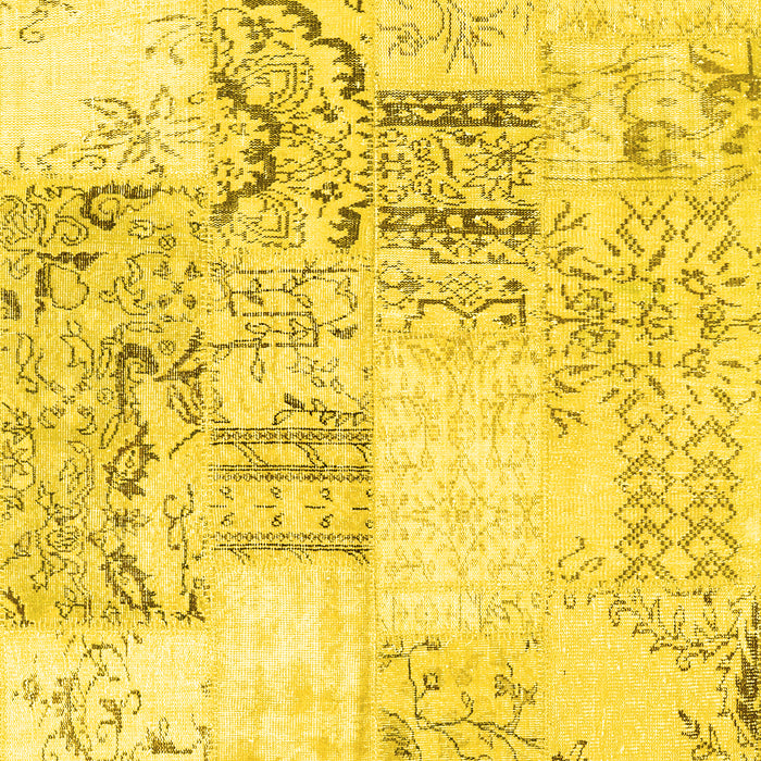 Machine Washable Patchwork Yellow Transitional Rug, wshcon2863yw