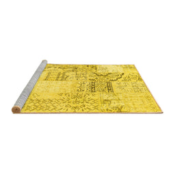 Sideview of Machine Washable Patchwork Yellow Transitional Rug, wshcon2863yw