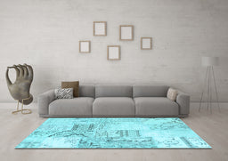 Machine Washable Patchwork Light Blue Transitional Rug in a Living Room, wshcon2863lblu