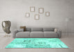 Machine Washable Patchwork Turquoise Transitional Area Rugs in a Living Room,, wshcon2863turq